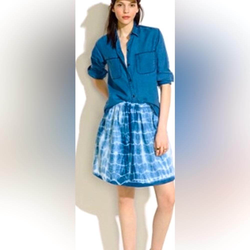 Madewell Indigo Blue Shibori Tie-Dye Linen Mini Skirt